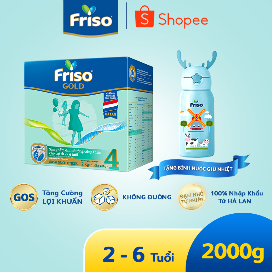 [Tặng Bình Nước Giữ Nhiệt 500ml] Sữa Bột Friso Gold 4 Hộp Giấy 2kg