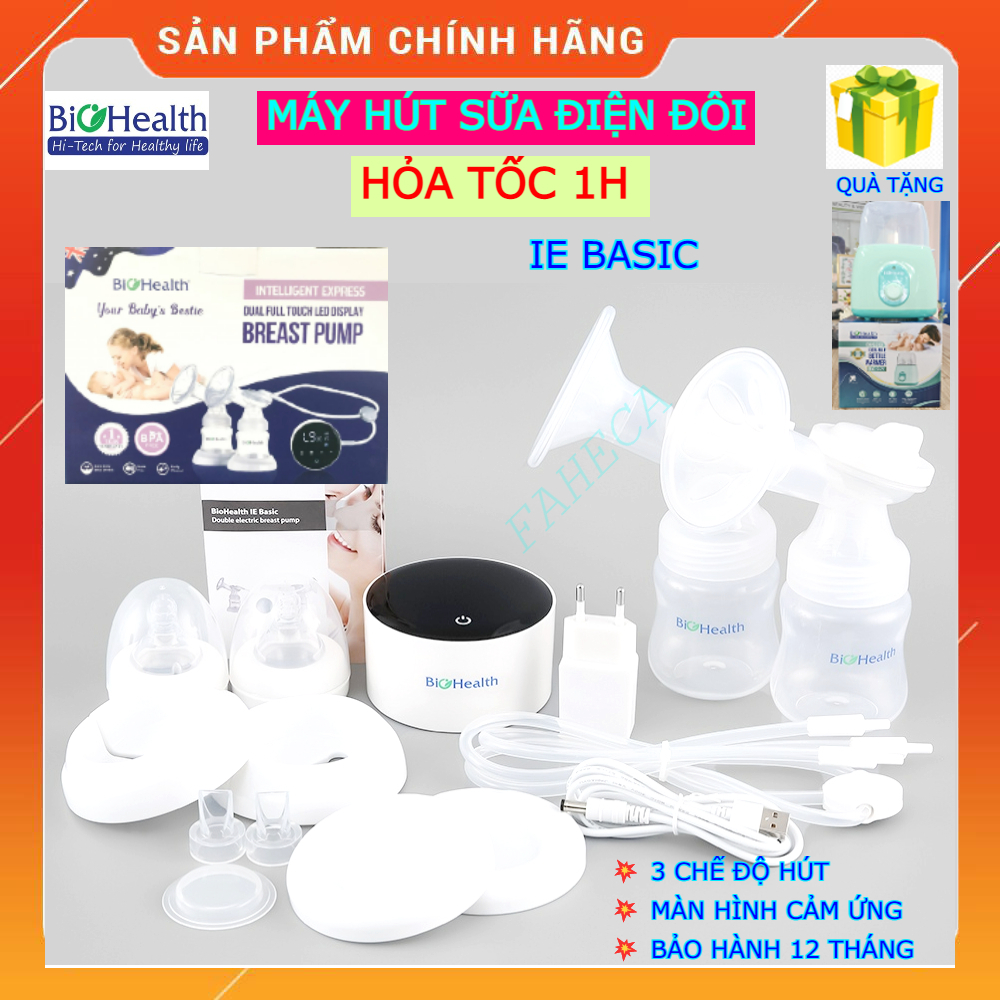 (HỏaTốc-1h) Máy hút sữa điện đôi BIOHEALTH IE BASIC pin sạc tích điện - Máy kích sữa mẹ 2 bình, 4 chế độ - Công nghệ Úc