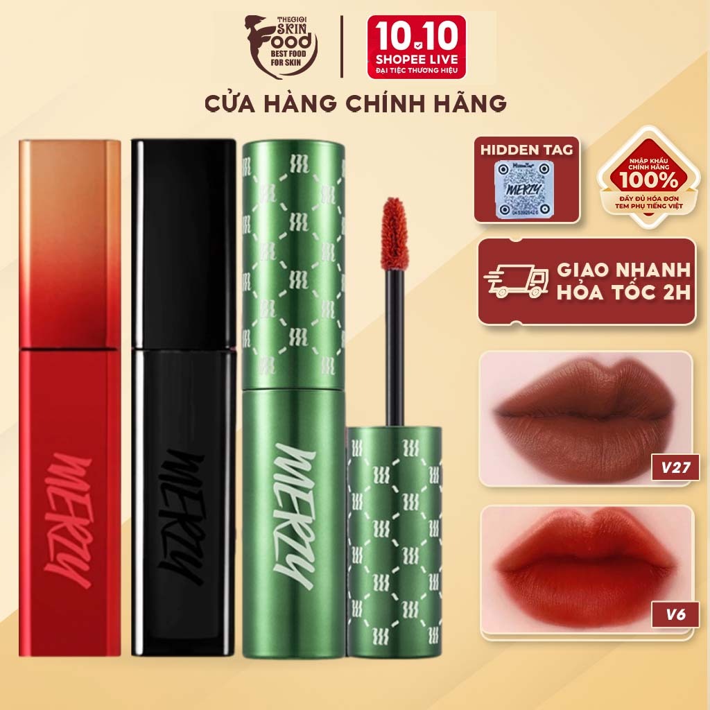 Son Kem Lì, Siêu Mịn Hàn Quốc Merzy The First Velvet Tint (V6 Green Vỏ Xanh,V16,V17) 4.5g