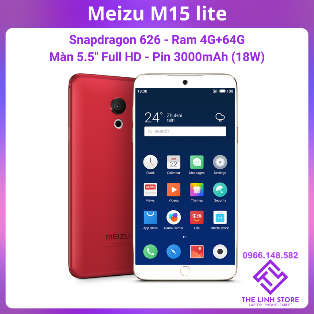 Điện thoại Meizu M15 lite ram 4G 64G - Snap 626 màn 5.5 inch Full HD