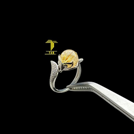 Nhẫn Hồ Ly Thạch Anh Tóc Vàng tự nhiên Kiểu đính hạt Freéize