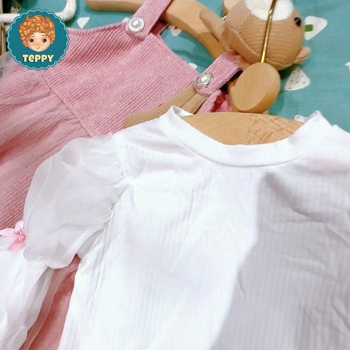 Đầm, váy nhung nhũ hồng kèm gấu, kèm áo