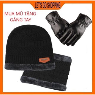    TẶNG 1 ĐÔI GĂNG TAY DA   Mũ len kèm khăn lót nỉ siêu ấm mũ len nam mũ len nữ mũ len đẹp mũ len nữ hàn quốc mũ len 