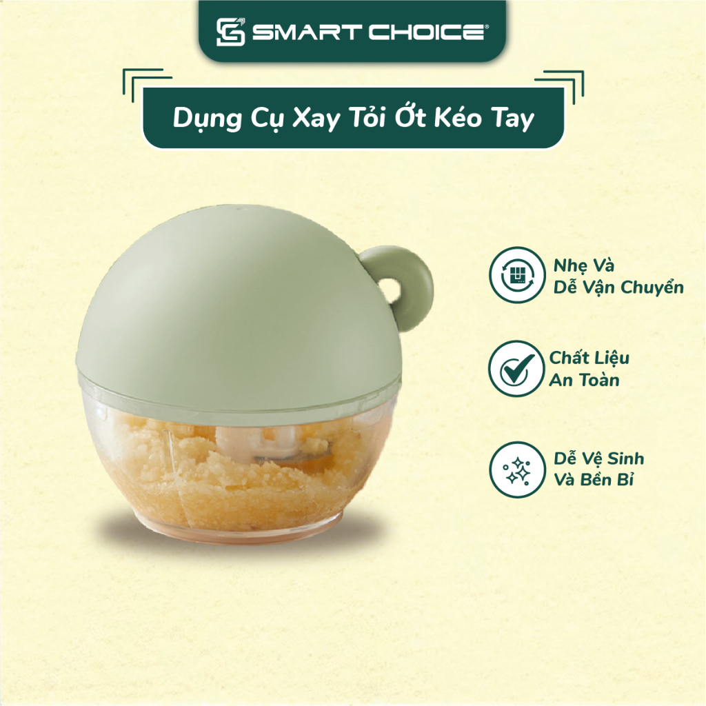 Dụng Cụ Xay Tỏi Ớt SMARTCHOICE Kéo Tay Xanh lá Chất Liệu ABS + PS Cao Cấp SCG-PK128