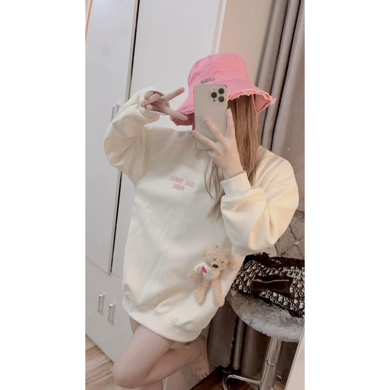 Áo Nỉ Gấu Lưng Thêu Da QC