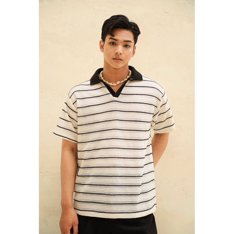 STRIPED VNECK POLO SHIRT