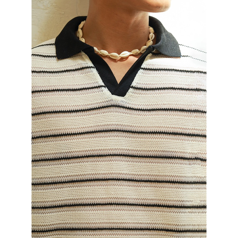 STRIPED VNECK POLO SHIRT