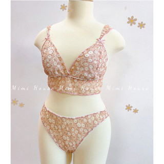 Set đồ lót lưới mềm sexy tone hồng - handmade MimiHouse