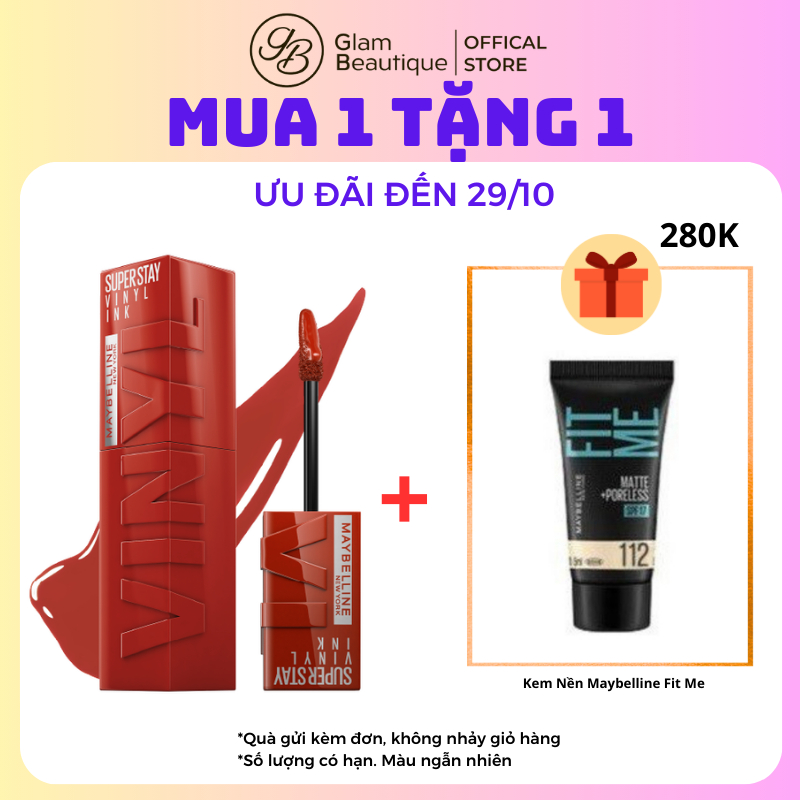 [Tặng Kem nền Fit me đến 29/10] Son Kem Bóng Maybelline Super Stay Vinyl Ink 4.2ml/thỏi Glam Beautique