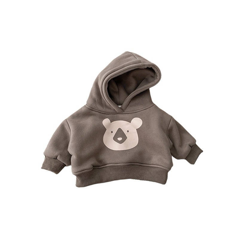 Áo hoodie lót nỉ nhung dày ấm hoạ tiết mặt gấu 2 màu cho bé-A34