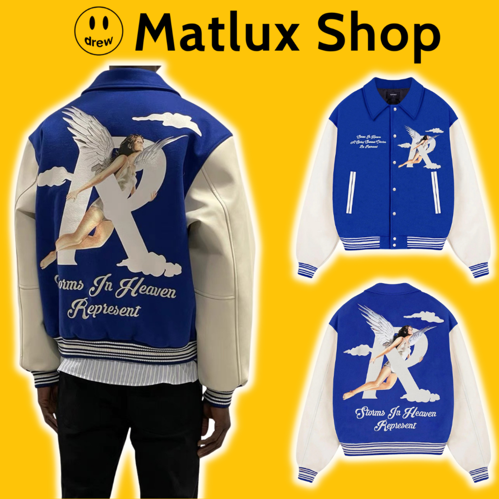 Áo varsity jacket REPRESENT Heaven Blue cao cấp, Áo khoác bóng REPRESENT chày nam nữ thêu hình họa tiết
