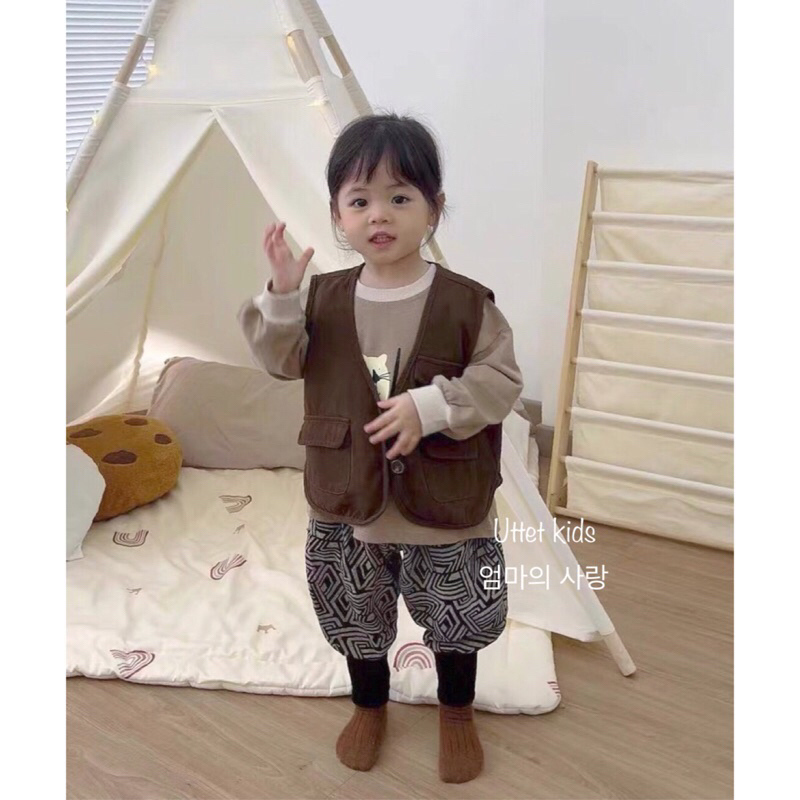 ÁO GILE KAKI HAI NÚT PHONG CÁCH HÀN QUỐC CHO BÉ GÁI VÀ BÉ TRAI 23121