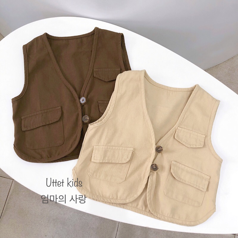 ÁO GILE KAKI HAI NÚT PHONG CÁCH HÀN QUỐC CHO BÉ GÁI VÀ BÉ TRAI 23121