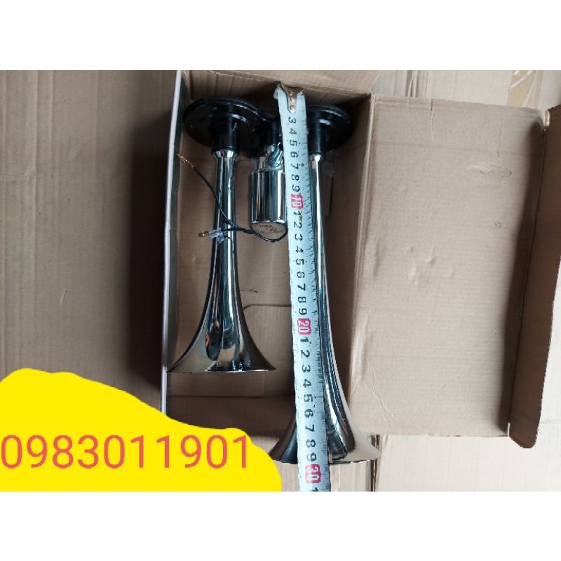 Còi hơi -kèn hơi 2 loa inox ô tô 12v - 24v cho xe có bình hơi