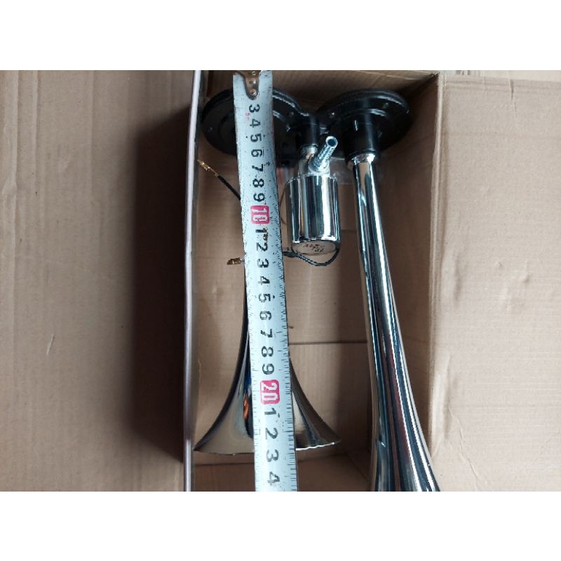 Còi hơi -kèn hơi 2 loa inox ô tô 12v - 24v cho xe có bình hơi