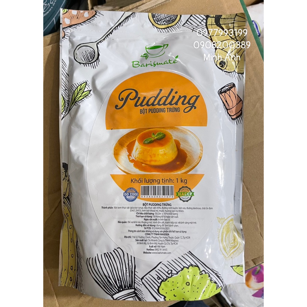 Bột Pudding Barismate Trứng, socola - gói 1kg