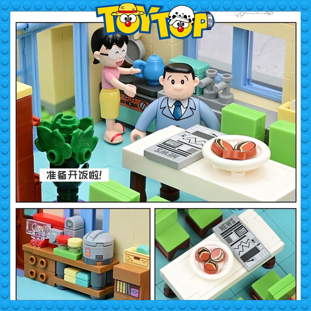 Đồ chơi mô hình Doremon Doraemon lắp ráp Keeppley căn nhà Nobita gia đình Nobi 2 tầng kèm nội thất lắp ráp K20422