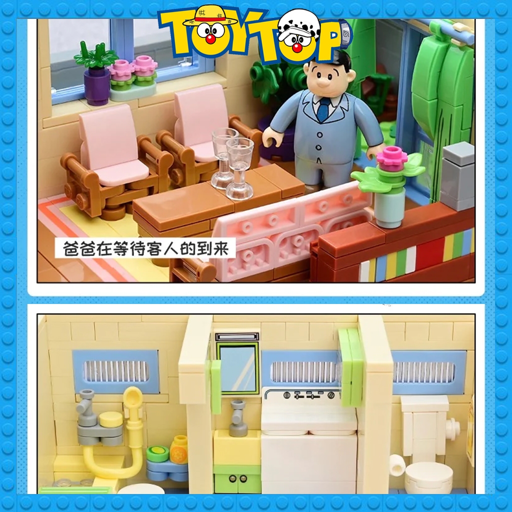 Đồ chơi mô hình Doremon Doraemon lắp ráp Keeppley căn nhà Nobita gia đình Nobi 2 tầng kèm nội thất lắp ráp K20422