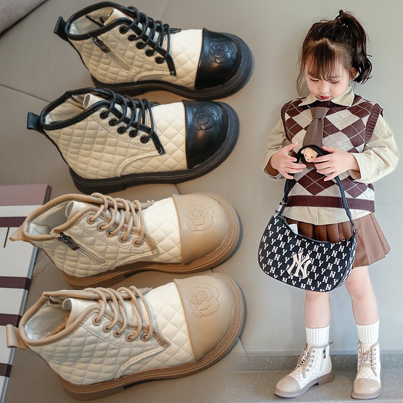 Giày bốt trẻ em thu đông mới,giày bốt cổ ngắn phối màu xinh xắn cho bé gái