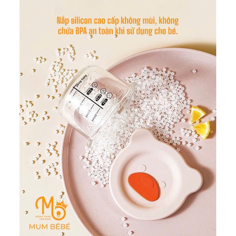 Hũ thuỷ tinh trữ đồ ăn dặm Mumbebe siêu xinh hình gấu, cho bé từ 6 tháng tuổi