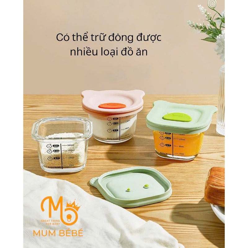 Hũ thuỷ tinh trữ đồ ăn dặm Mumbebe siêu xinh hình gấu, cho bé từ 6 tháng tuổi