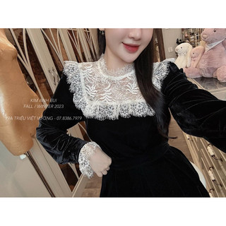 Áo nhung pha ren mềm cao cấp - kimanhbui