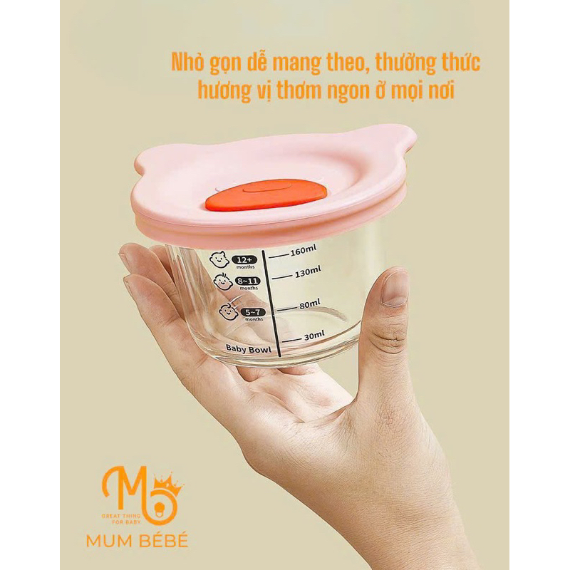 Hũ thuỷ tinh trữ đồ ăn dặm Mumbebe siêu xinh hình gấu, cho bé từ 6 tháng tuổi