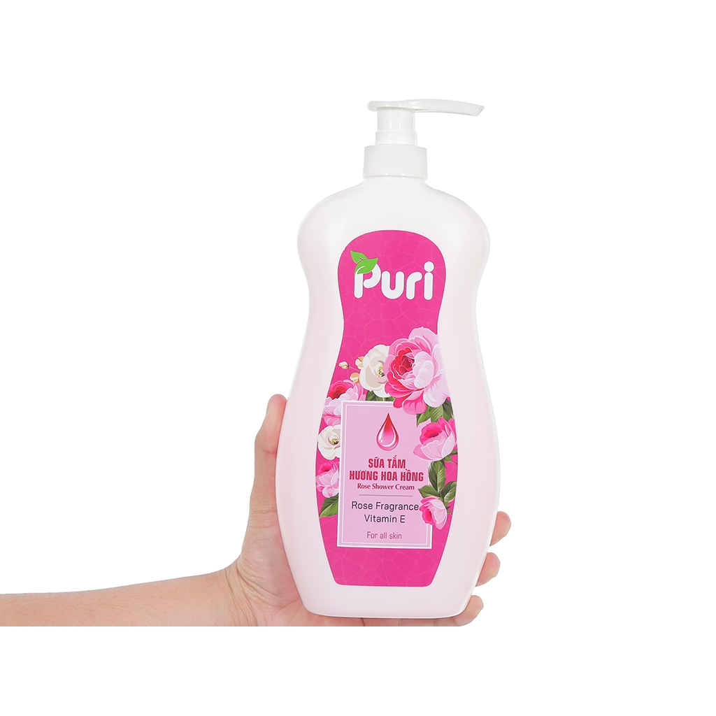 Sữa tắm Puri tinh chất hoa hồng tự nhiên 1Kg- Tăng kèm Bông tắm