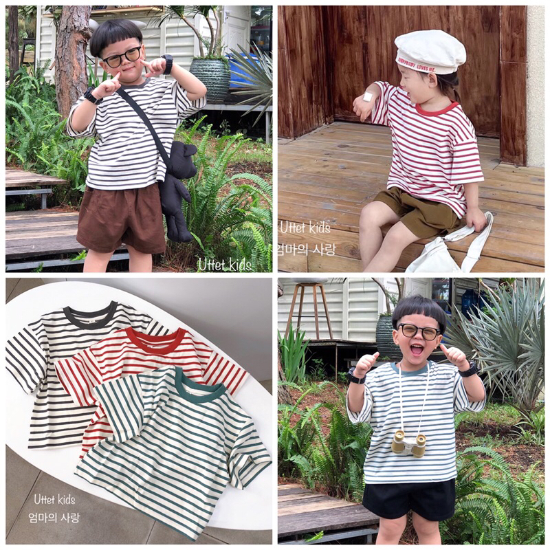 ÁO THUN SỌC PHONG CÁCH HÀN QUỐC CHO BÉ GÁI VÀ BÉ TRAI RẤT ĐẸP 1208