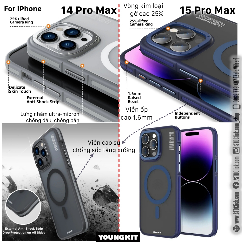 ỐP LƯNG IPHONE 15 PRO MAX - 15 PRO - 14 PRO MAX YOUNGKIT ROCK SAND Skin Feel CHÍNH HÃNG - HỔ TRỢ SẠC KHÔNG DÂY TỪ TÍNH