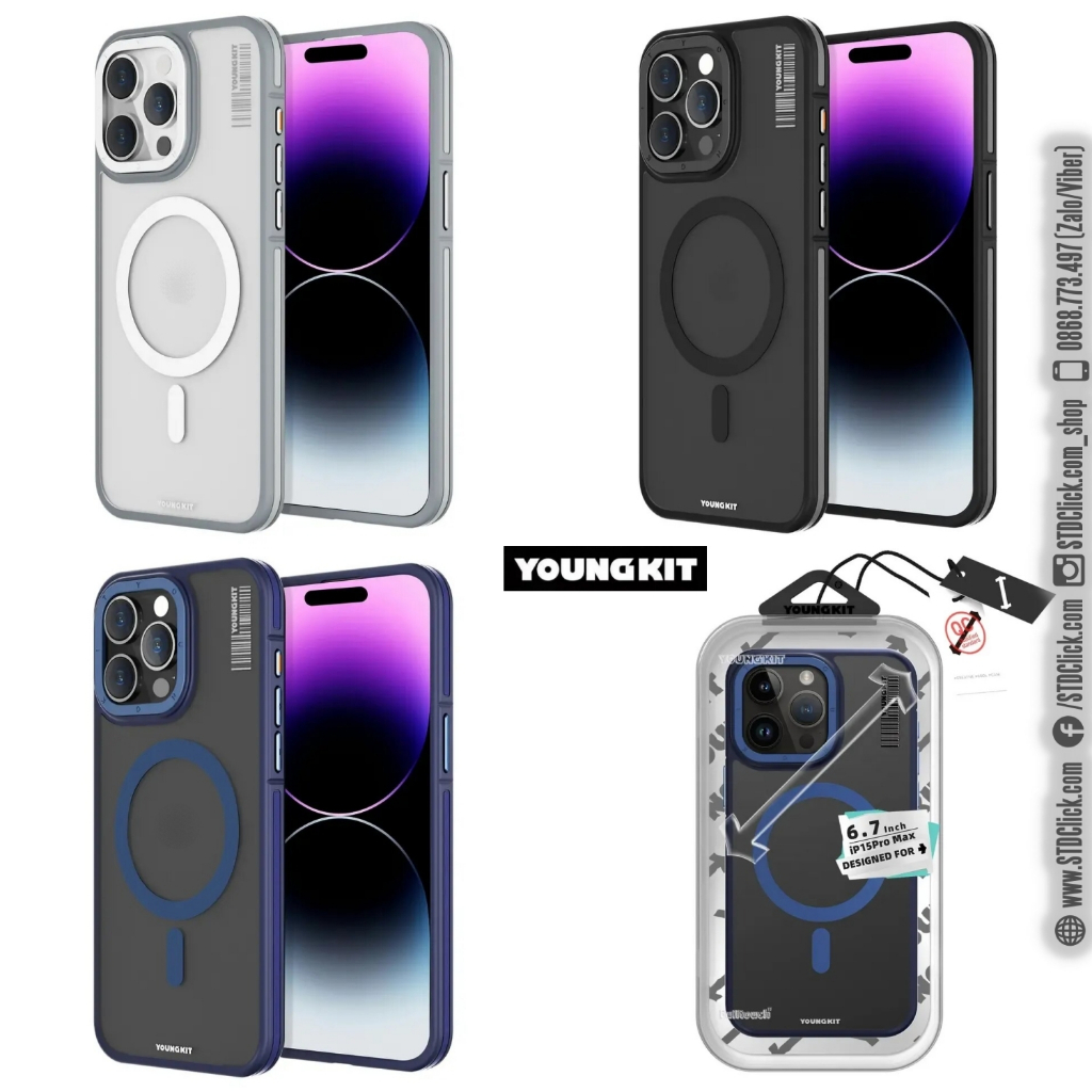 ỐP LƯNG IPHONE 15 PRO MAX - 15 PRO - 14 PRO MAX YOUNGKIT ROCK SAND Skin Feel CHÍNH HÃNG - HỔ TRỢ SẠC KHÔNG DÂY TỪ TÍNH