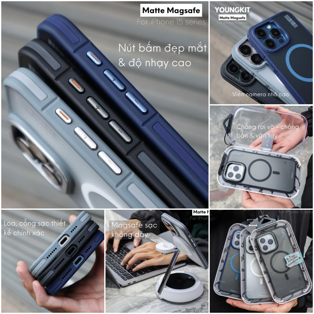 ỐP LƯNG IPHONE 15 PRO MAX - 15 PRO - 14 PRO MAX YOUNGKIT ROCK SAND Skin Feel CHÍNH HÃNG - HỔ TRỢ SẠC KHÔNG DÂY TỪ TÍNH