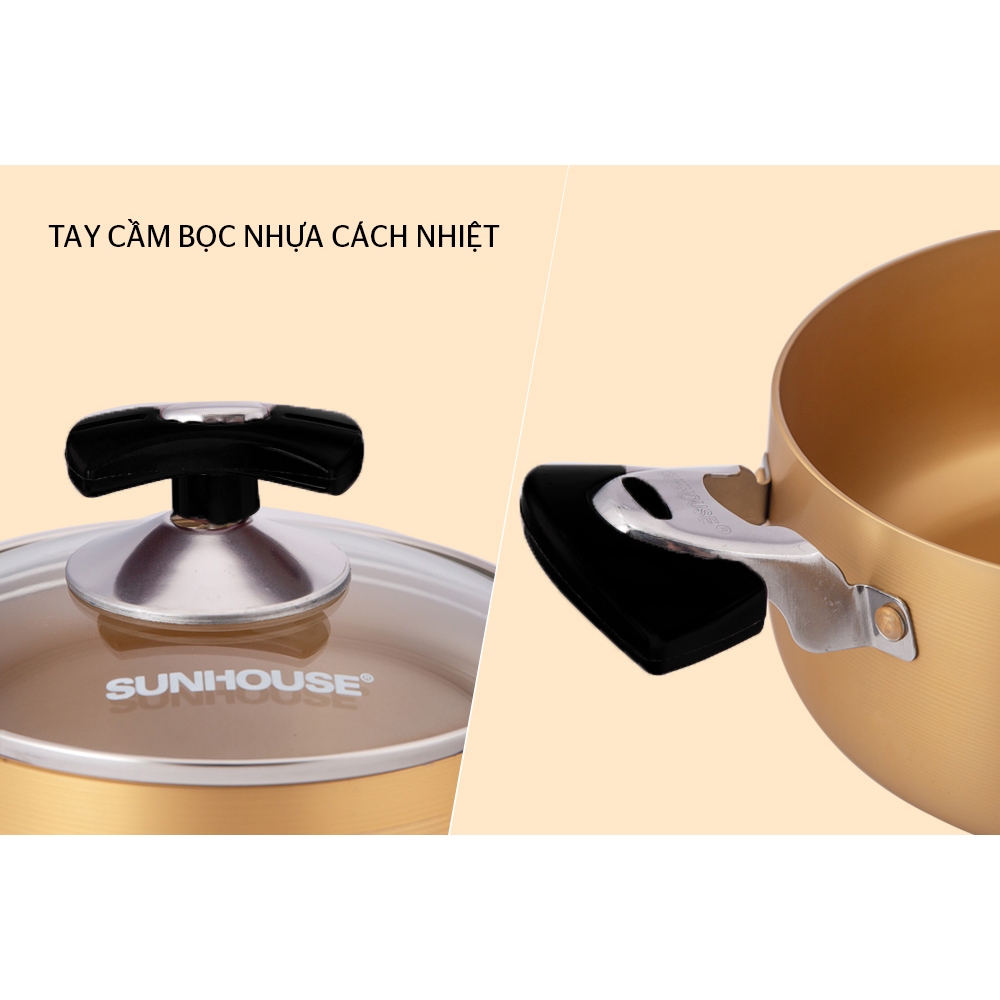 Bộ 3 Nồi Nhôm Anod SUNHOUSE SH6634N 16-20-24cm Dùng Với Bếp Ga Bếp Hồng Ngoại Không Dùng Trên Bếp Từ