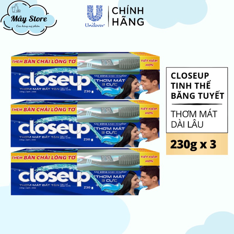 [Tặng BC]Combo 3 Kem Đánh Răng Closeup Gel Sạch Khuẩn Tinh Thể Băng Tuyết Cho Hơi Thở Thơm Mát Bất Tận 230G/Tuýp