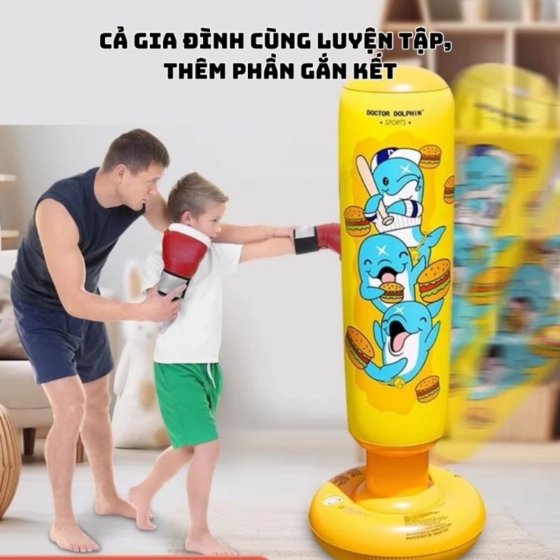 Đồ chơi boxing cá heo trẻ em, kèm bơm hơi cao 120cm
