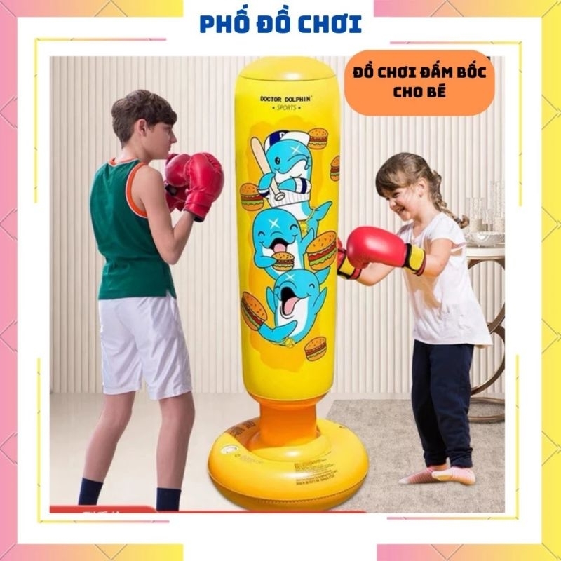 Đồ chơi boxing cá heo trẻ em, kèm bơm hơi cao 120cm