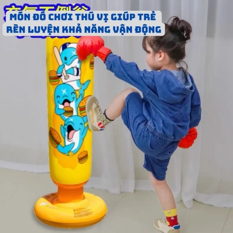 Đồ chơi boxing cá heo trẻ em, kèm bơm hơi cao 120cm