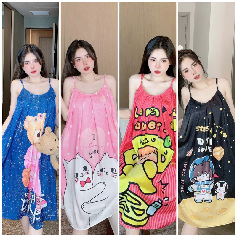 Váy ngủ 2 dây xếp ly đầm mặc nhà thiết kế in 5D chất lụa xước mềm nhẹ mát phom từ 40-65kg LANUTA
