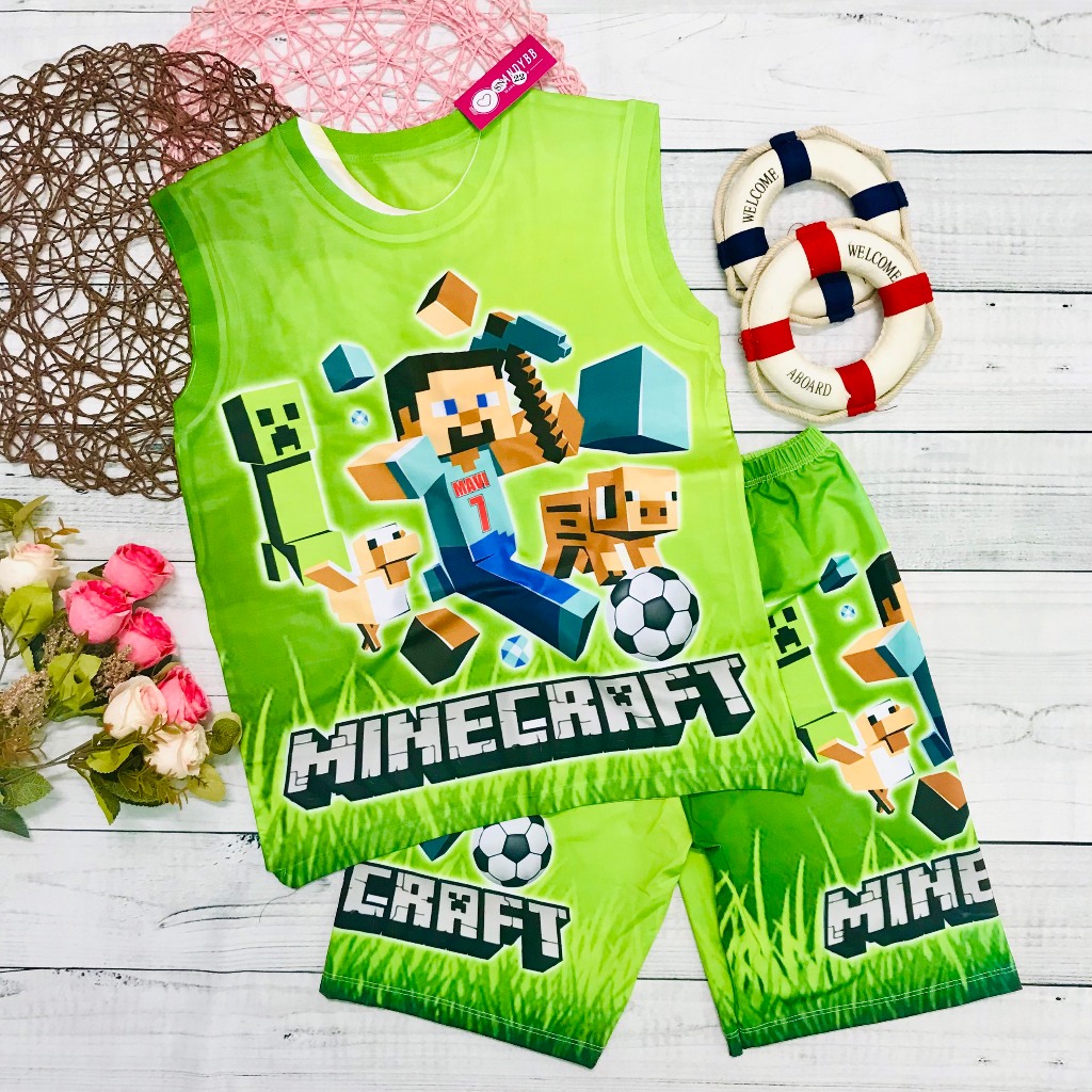 Đồ Bộ ba lỗ bé trai, bộ sát nách thun lạnh in hình Minecraft nhiều màu size từ 10kg - 60kg chất đẹp co giãn 4 chiều