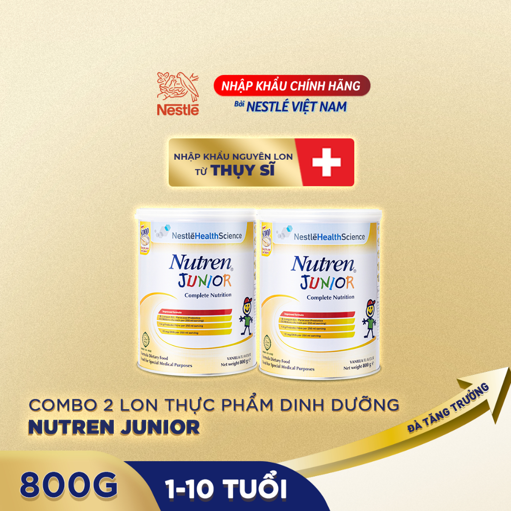 Combo 2 lon thực phẩm dinh dưỡng Nutren Junior Thụy Sĩ hỗ trợ tăng cân