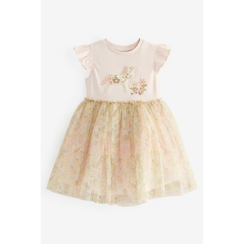 Đầm hồng xoè hoạ tiết siu xinh cho bé gái