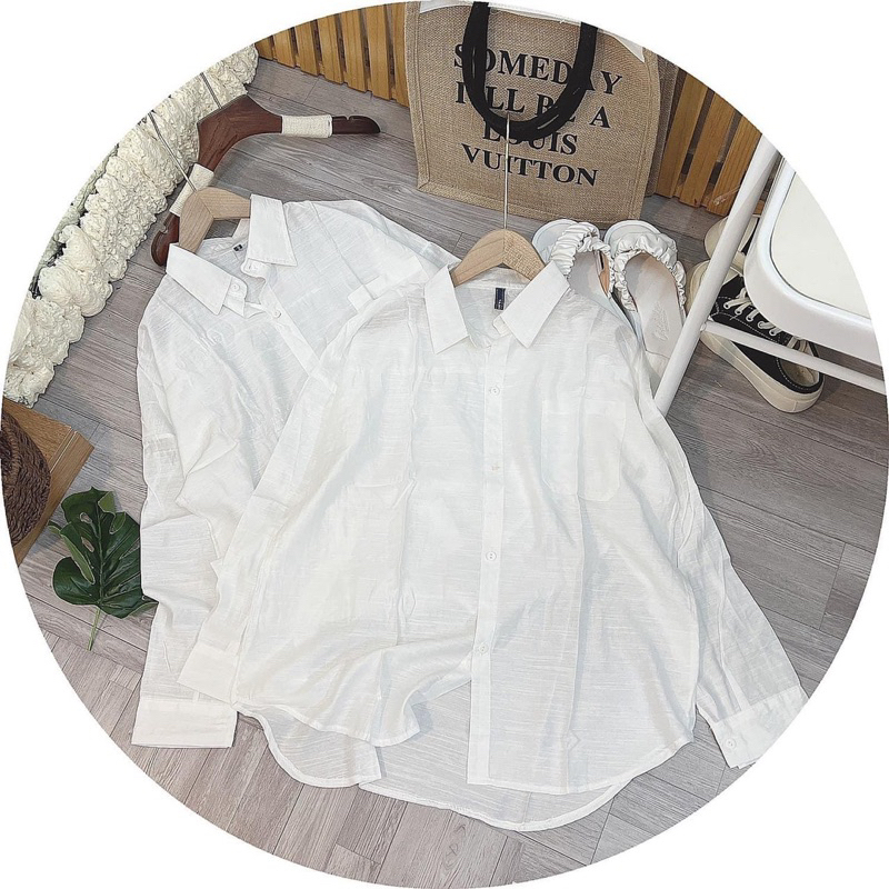 Sơ mi đũi nữ tay dài form rộng chất Quảng Châu màu trắng