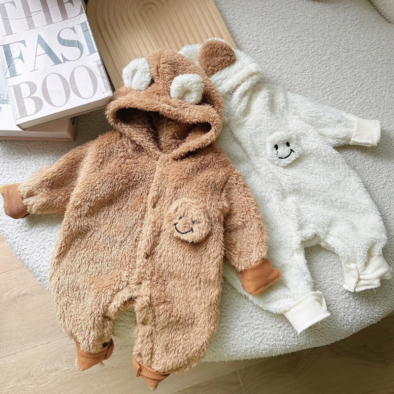 Body lông gấu có mũ 2 màu trắng, nâu cho bé từ 4 đến 14kg SHOP MẸ BÔNG