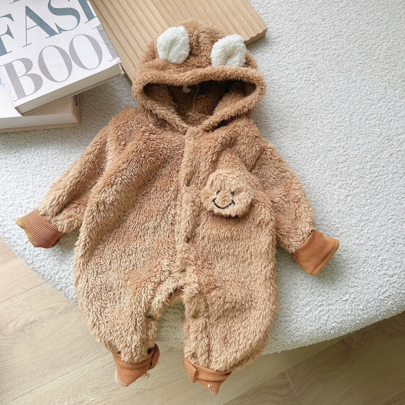 Body lông gấu có mũ 2 màu trắng, nâu cho bé từ 4 đến 14kg SHOP MẸ BÔNG