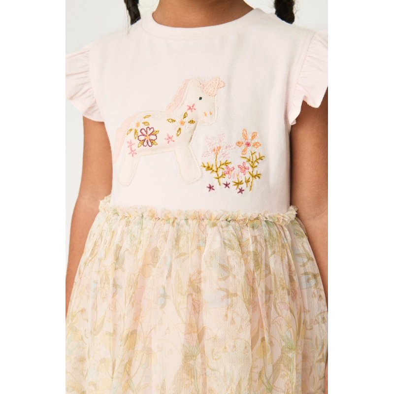 Đầm hồng xoè hoạ tiết siu xinh cho bé gái