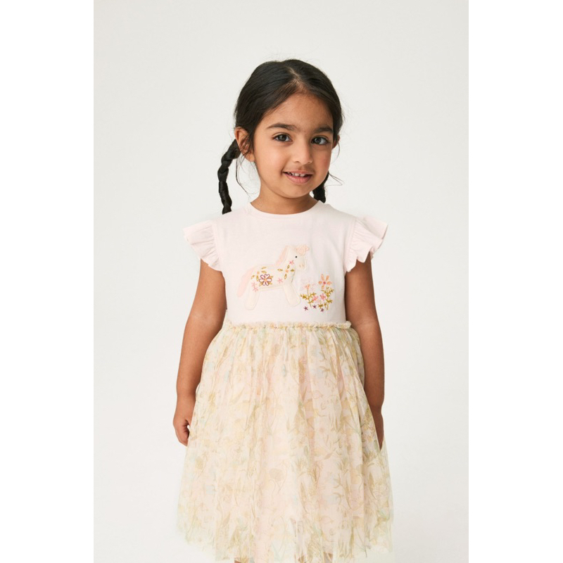 Đầm hồng xoè hoạ tiết siu xinh cho bé gái