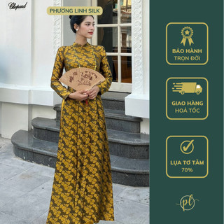 Áo dài lụa vàng đồng áo dài lụa vàng đồng cao cấp, sang trọng
