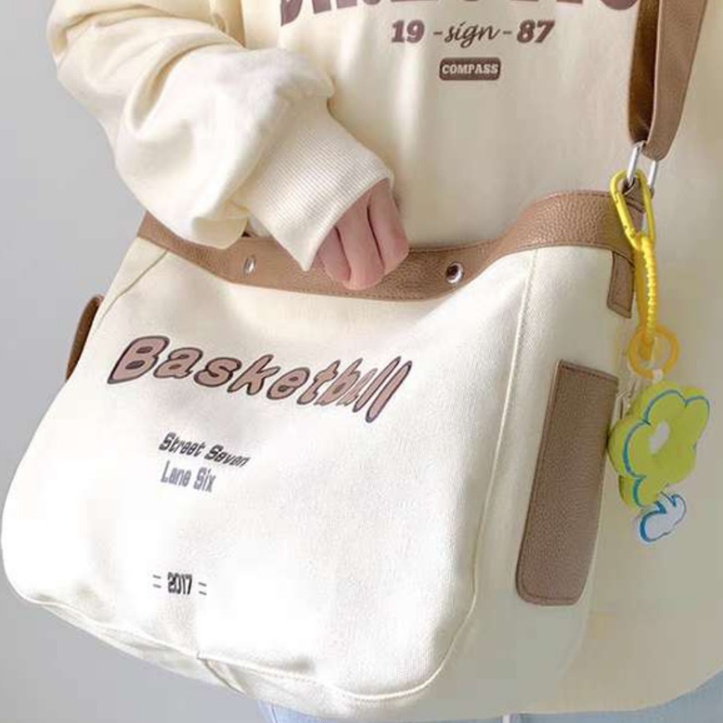 Túi đeo chéo nam nữ vải canvas vừa a4 vừa laptop basket ball phong cách thời trang đi học đi làm đi chơi đi du lịch