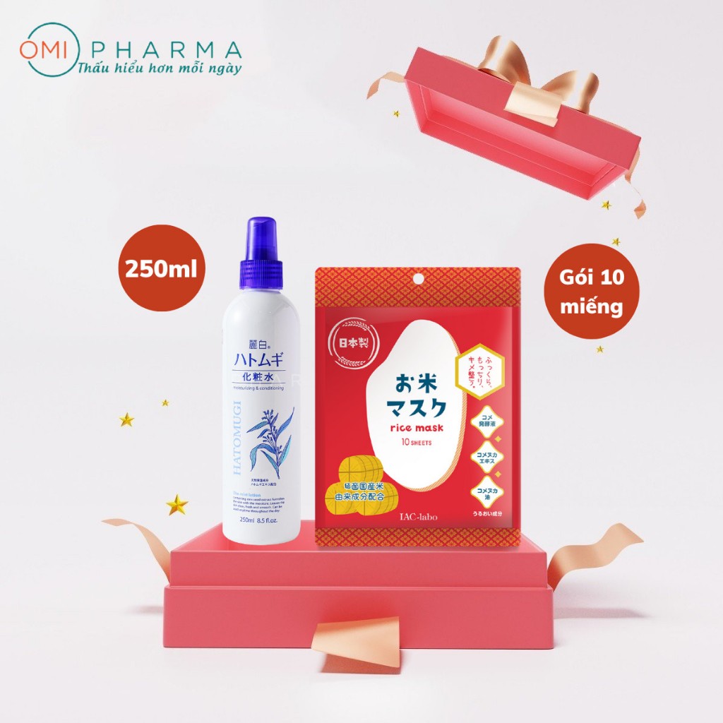 Combo 02 Sản Phẩm Xịt Khoáng Phun Sương Dưỡng Ẩm 250ml Và Mặt Nạ Nhật Tinh Chất Gạo Gói 10 Miếng Hatomugi Nhật Bản