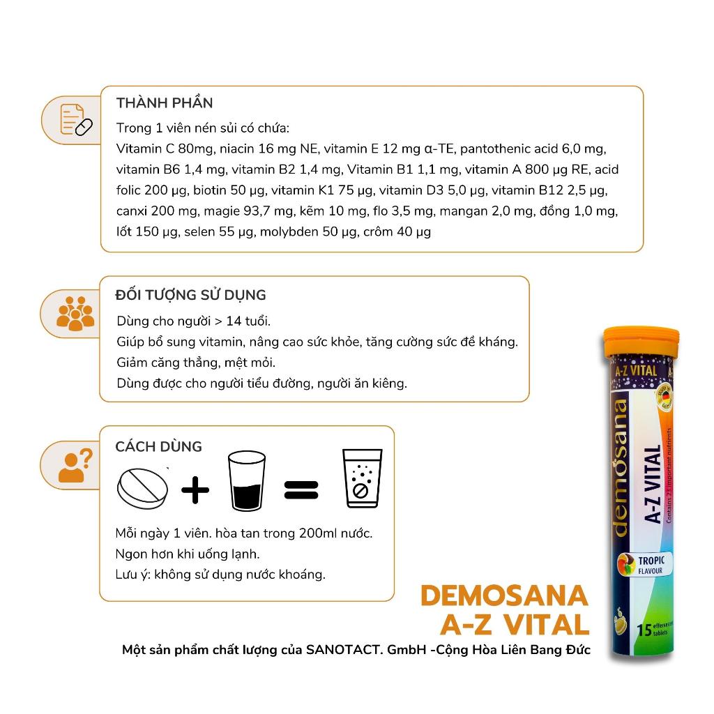 Viên sủi bổ sung 23 Vitamin và khoáng chất cần thiết cho cơ thể DEMOSANA SỦI VITAMIN A-Z VITAL